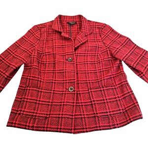 Talbots Wool Blend Blazer Womens 12 Red Black Plaid Lined Jacket‎ Classic Preppy